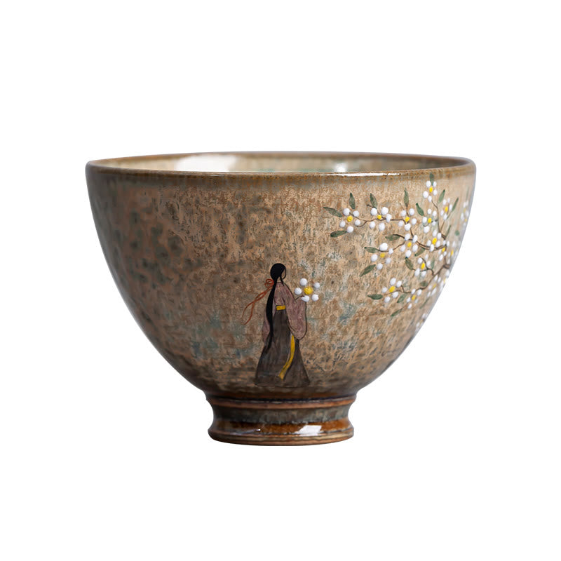 Buddha Stones Jingdezhen Hand Painted Ru Kiln Porcelain Hanfu Girl Flower Ceramic Teacup Kung Fu Tea Cups Cup BS 10