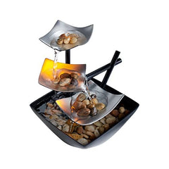 Buddha Stones Three Layers Waterfall Fountain Tabletop Lotus Ornaments With River Rocks Desktop Decoration Decorations BS Silver AU Standard