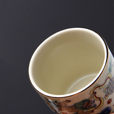 Buddha Stones Vintage Plum Blossom Pine Bamboo Phoenix Kirin Lion Dancing Ceramic Teacup Tea Cups Cup BS 6