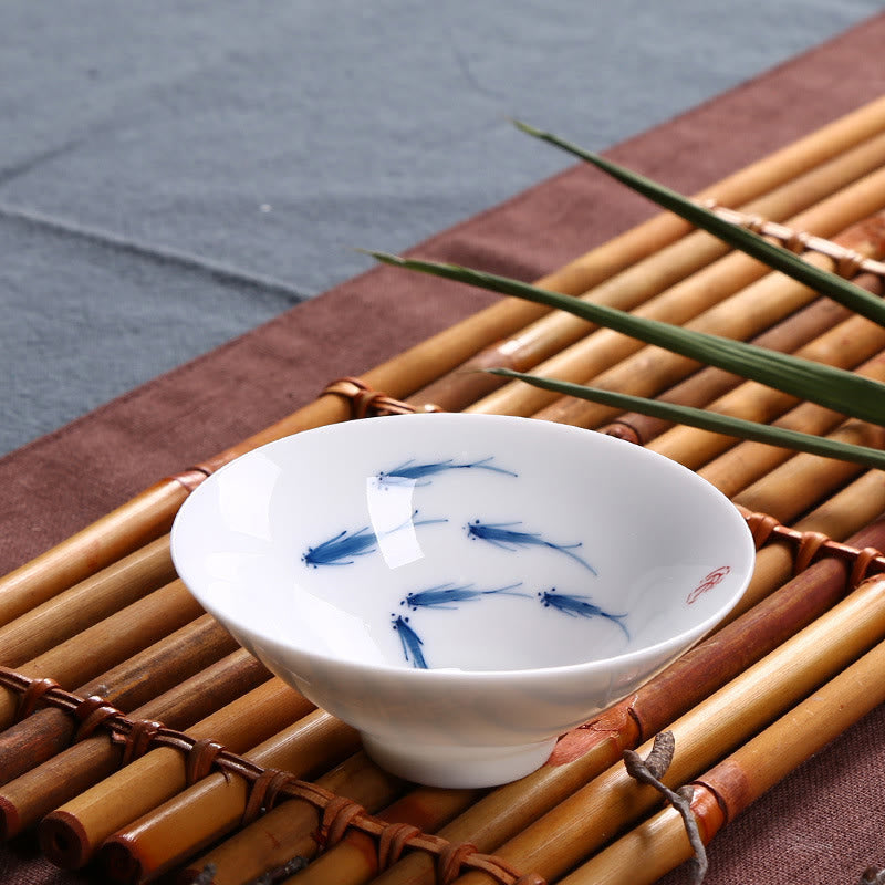 Buddha Stones Jingdezhen Blue and White Porcelain Koi Fish Ceramic Teacup Kung Fu Tea Cups Cup BS Six Koi Fish 8.5cm*3.5cm*60ml