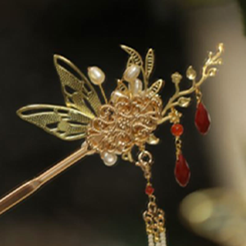 Foviel Klassische chinesische Stil Blume sz. Schmetterling Pearlagil Haar Clip Haarnadel Haar Krone
