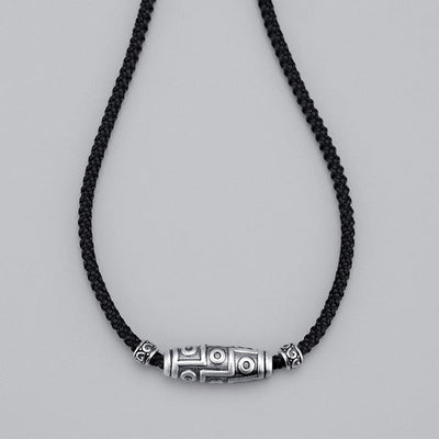 Buddha Stones 999 Sterling Silver Nine-Eye Dzi Bead Pattern Protection Rope Necklace Pendant Necklaces & Pendants BS 16