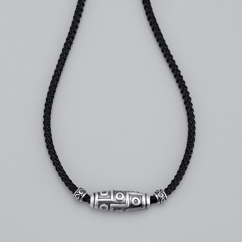 Buddha Stones 999 Sterling Silver Nine-Eye Dzi Bead Pattern Protection Rope Necklace Pendant Necklaces & Pendants BS 16