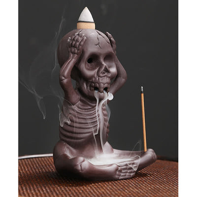 Buddha Stones Little Skull Ghost Purple Clay Backflow Smoke Fountain Peace Incense Burner Decoration Incense Burner BS 13