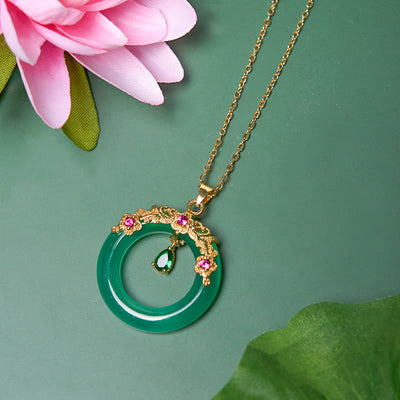 Buddha Stones Green Chalcedony Peace Buckle Design Strength Necklace Pendant 6