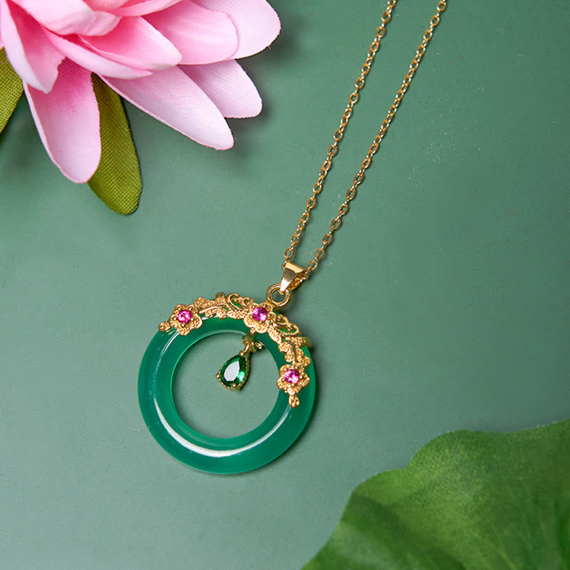 Buddha Stones Green Chalcedony Peace Buckle Design Strength Necklace Pendant 6