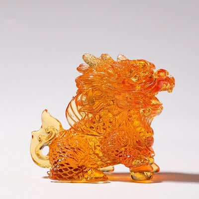 Buddha Stones Feng Shui Kirin Handmade Liuli Crystal Art Piece Home Office Decoration Decorations BS Gold One
