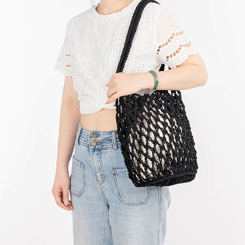 Buddha Stones Hand-woven Cotton Thread Shoulder Bag Handbags Shoulder Bag&Handbags BS 13