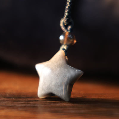 Buddha Stones Natural Silver Sheen Obsidian Star Crescent Moon Protection Necklace Pendant Necklaces & Pendants BS 5