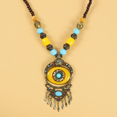 Buddha Stones Tibetan Retro Beads Tassel Hair Decoration Hair Accessories Decorations BS Flowers-Yellow