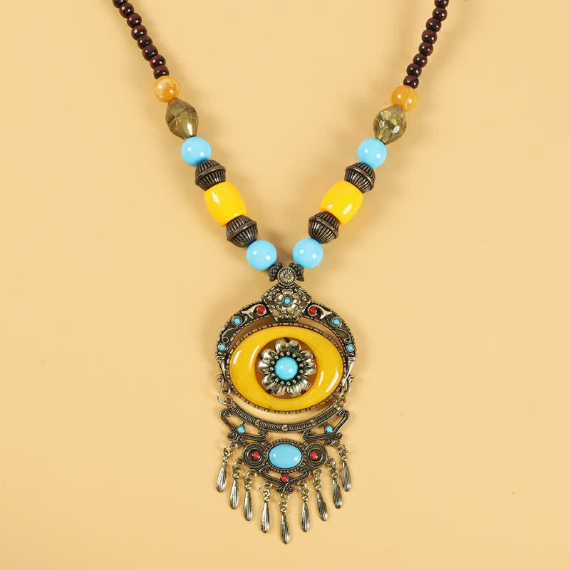 Buddha Stones Tibetan Retro Beads Tassel Hair Decoration Hair Accessories Decorations BS Flowers-Yellow