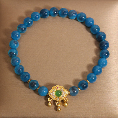 Buddha Stones Blue Candy Agate Chinese Lock Charm Healing Bracelet Bracelet BS 1