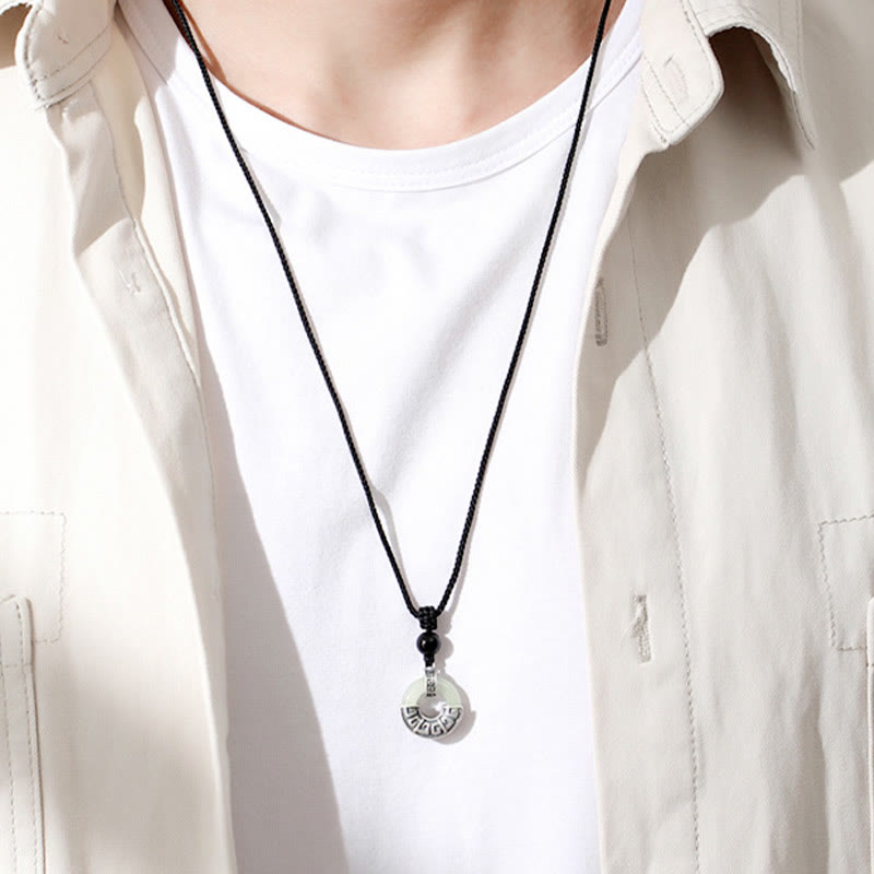 Foviel 925 Sterling Silver Natural Hetian Jade Peace Buckle Prosperity Necklace Pendant