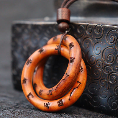 Buddha Stones Lightning Struck Jujube Wood Taoist Yin Yang Ring Qiankun Circle Leizu Taboo Luck Necklace Pendant 6
