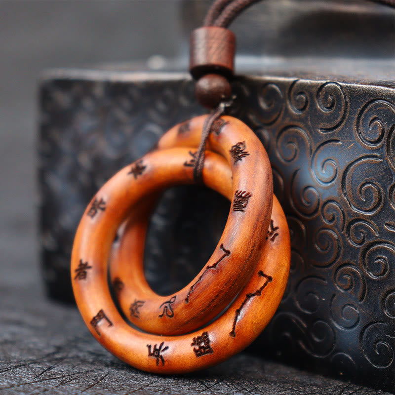 Buddha Stones Lightning Struck Jujube Wood Taoist Yin Yang Ring Qiankun Circle Leizu Taboo Luck Necklace Pendant 6