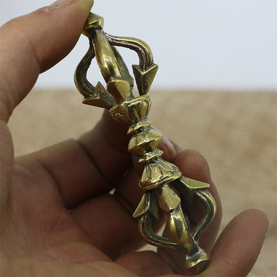 Buddha Stones Handcrafted Nepal Small Five Prong Vajra Dorje Strength Copper Decoration Dorje BS 1