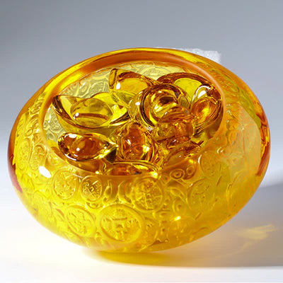 Buddha Stones Handmade Liuli Crystal Treasure Bowl Ingots Art Piece Home Decoration Decorations BS 15