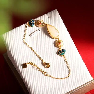 Buddha Stones 925 Sterling Silver Hetian White Jade Water Drop Chain Necklace Pendant Bracelet Bracelet Necklaces & Pendants BS 10