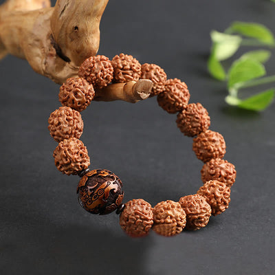 Buddha Stones Tibet Rudraksha Bodhi Seed PiXiu Copper Coin Wealth Luck Bracelet Bracelet BS 3
