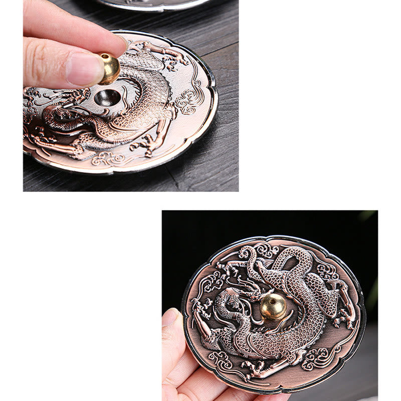 Buddha Stones Round Auspicious Dragon Protection Copper Alloy Stick Incense Burner Decoration Incense Burner BS 4