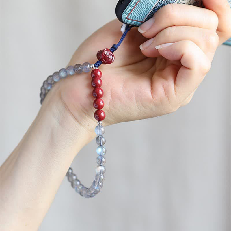 Buddha Stones Natural Moonstone Cinnabar Calm Positive Phone Decoration Decorations BS 3