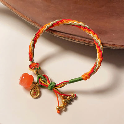 Buddha Stones Persimmon Red Agate Strength Reincarnation Knot Braid String Bracelet Bracelet BS 11