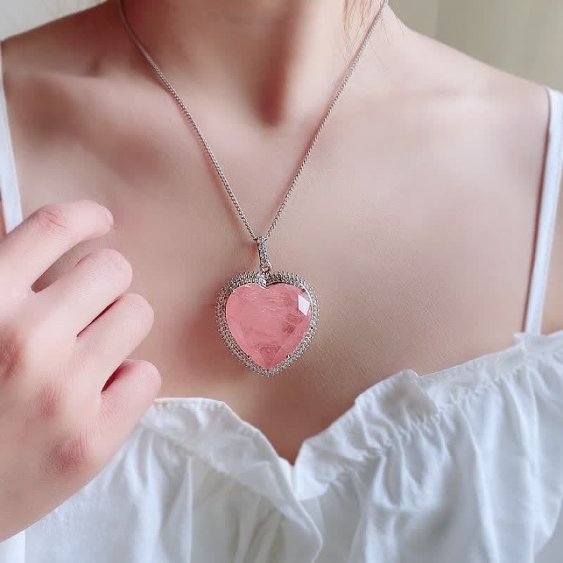 Buddha Stones Rose Quartz Crystal Love Heart Relationships Necklace Pendant Necklaces & Pendants BS 3