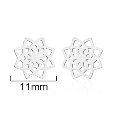 Buddha Stones Tibetan Lotus Pattern New Beginning Stud Earrings Earrings BS 2