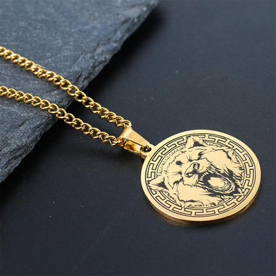 Buddha Stones Animal Titanium Steel Chain Necklace Protection Pendant Necklaces & Pendants BS Gold Bear