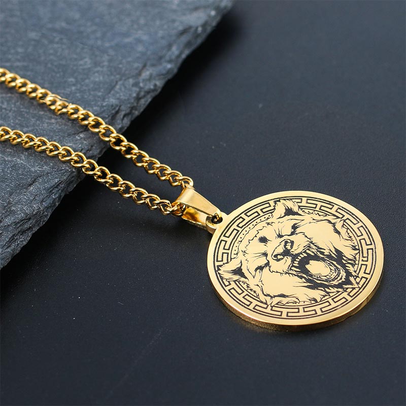 Buddha Stones Animal Titanium Steel Chain Necklace Protection Pendant Necklaces & Pendants BS Gold Bear