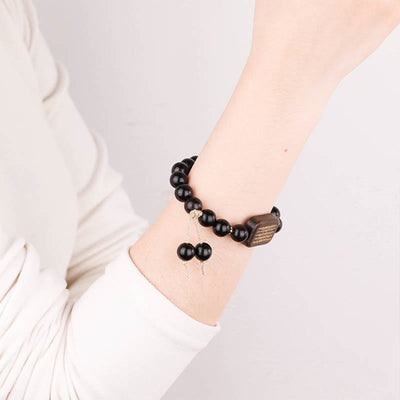 Buddha Stones Ebony Wood Scripture Engraved Peace Bracelet Bracelet BS 4