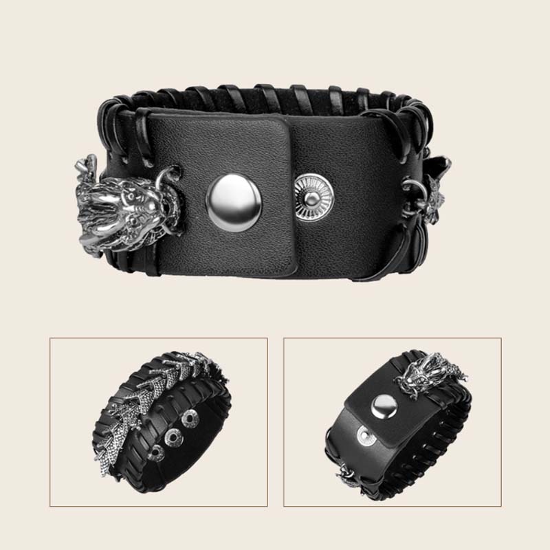 Buddha Stones Dragon Leather Protection Weave Bracelet Bracelet BS 11