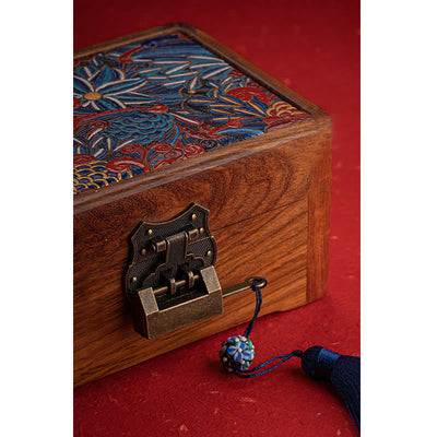 Buddha Stones Retro Handmade Floral Pattern Rosewood Jewelry Storage Box Lockable Wooden Gift Organizer Box Jewelry Storage Box BS 8