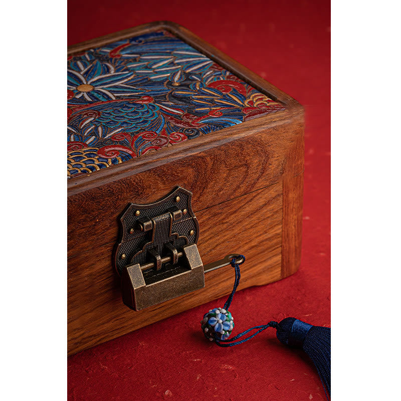 Buddha Stones Retro Handmade Floral Pattern Rosewood Jewelry Storage Box Lockable Wooden Gift Organizer Box Jewelry Storage Box BS 8