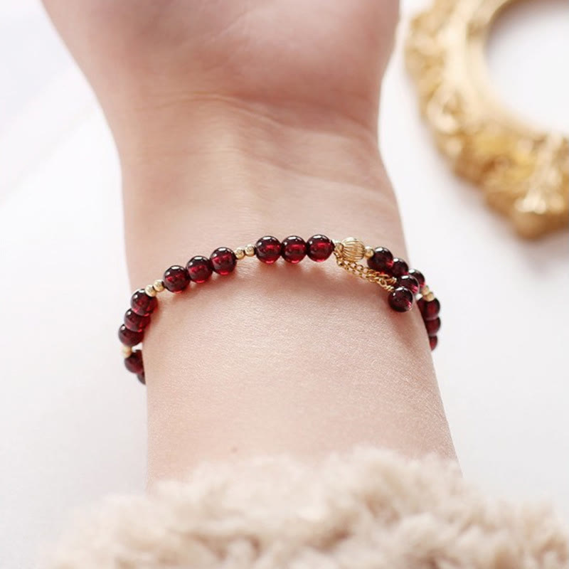 Buddha Stones 14K Gold Natural Garnet Calm Bracelet Bracelet BS 7