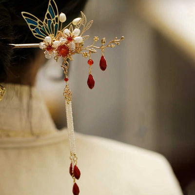 Foviel Klassische chinesische Stil Blume sz. Schmetterling Pearlagil Haar Clip Haarnadel Haar Krone