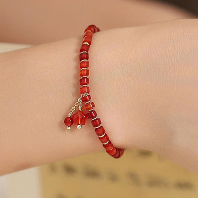 Natural Red Agate Endless Knot Four Leaf Clover Star Confidence String Bracelet Bracelet BS 17