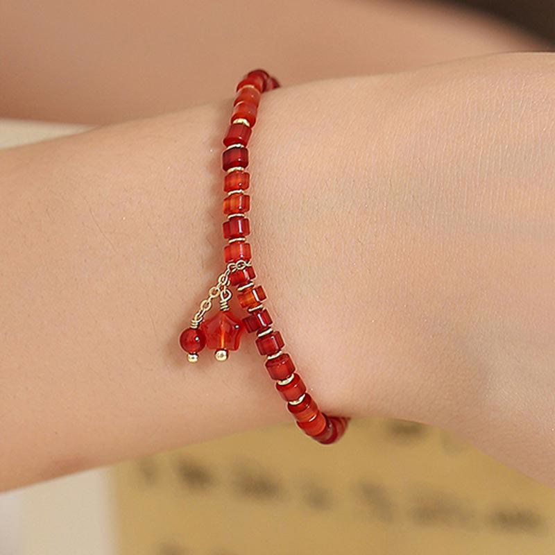 Natural Red Agate Endless Knot Four Leaf Clover Star Confidence String Bracelet Bracelet BS 17