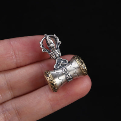 Buddha Stones Tibet 925 Sterling Silver Om Mani Padme Hum Dorje Bell Vajra Engraved Enlightenment Pendant Hanging Decoration Dorje BS 12