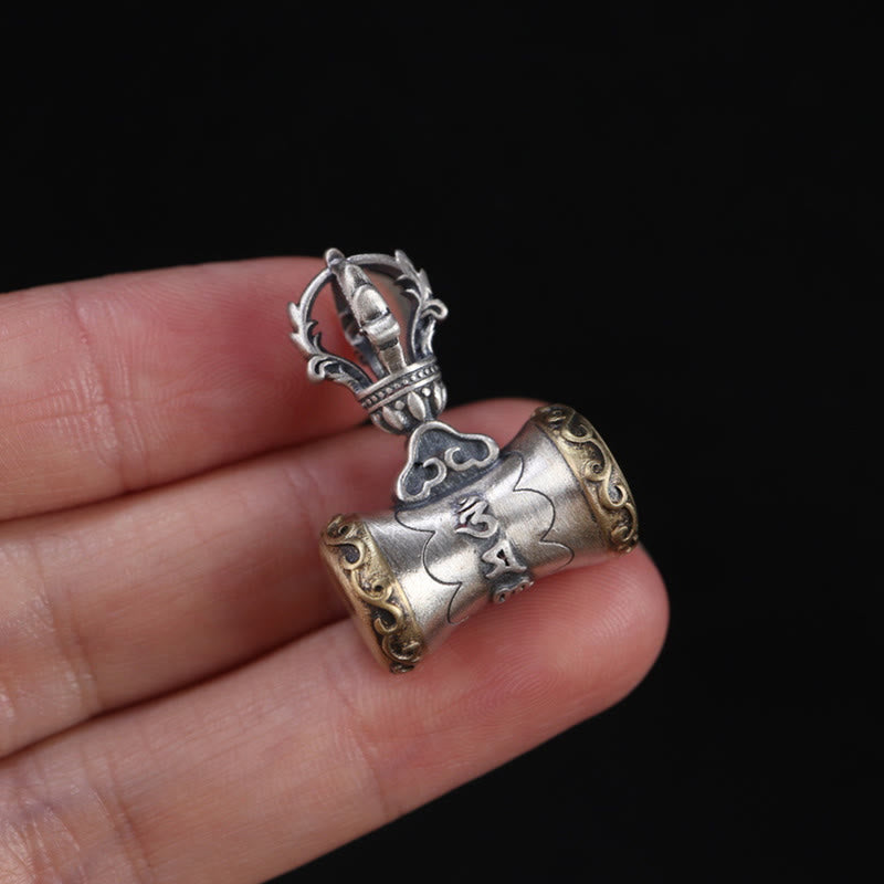 Buddha Stones Tibet 925 Sterling Silver Om Mani Padme Hum Dorje Bell Vajra Engraved Enlightenment Pendant Hanging Decoration Dorje BS 12