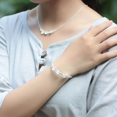 Buddha Stones 925 Sterling Silver Plum Flower Blessing Bracelet Adjustable Bangle Bracelet BS 10