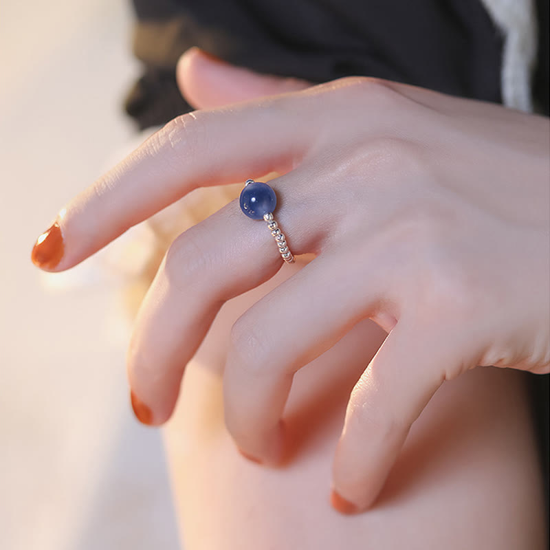 Buddha Stones 925 Sterling Silver Blue Candy Agate Healing Bead Ring Ring BS 9