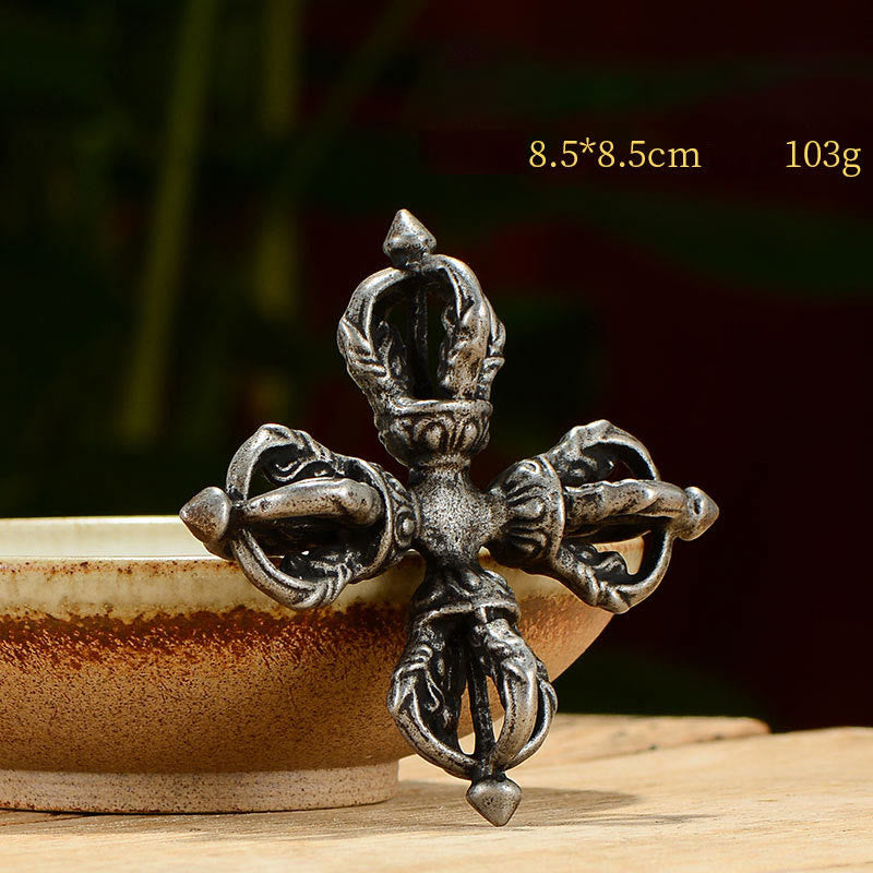 Buddha Stones Tibetan Handmade 5 Prong Double Dorje Copper Iron Thunderbolt Strength Vajra Double Dorje BS Iron Dorje/Vajra