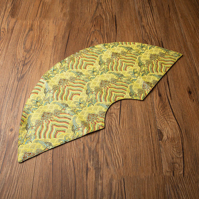 Buddha Stones Vintage Sea Wave Bamboo Plum Blossom Embroidered Cup Mat Pad Tea Cup Coaster Kung Fu Tea Mat Tea Mat BS Yellow Sea Wave Tea Mat 58*25cm