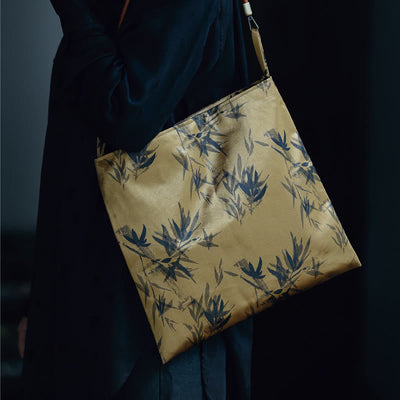 Buddha Stones Bamboo Leaves Flower Butterfly Persimmon Shoulder Bag Handbag Shoulder Bag BS Gold Bamboo Leaves 33*33cm