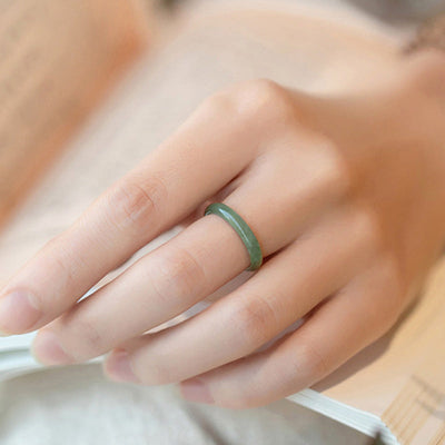 Buddha Stones Natural Jade Prosperity Abundance Ring Ring BS 5