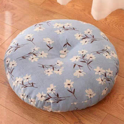 Buddha Stones Lotus Simple Pattern Linen Meditation Seat Cushion Home Living Room Decoration Decorations buddhastoneshop Detachable 40cm*10cm LightCyan