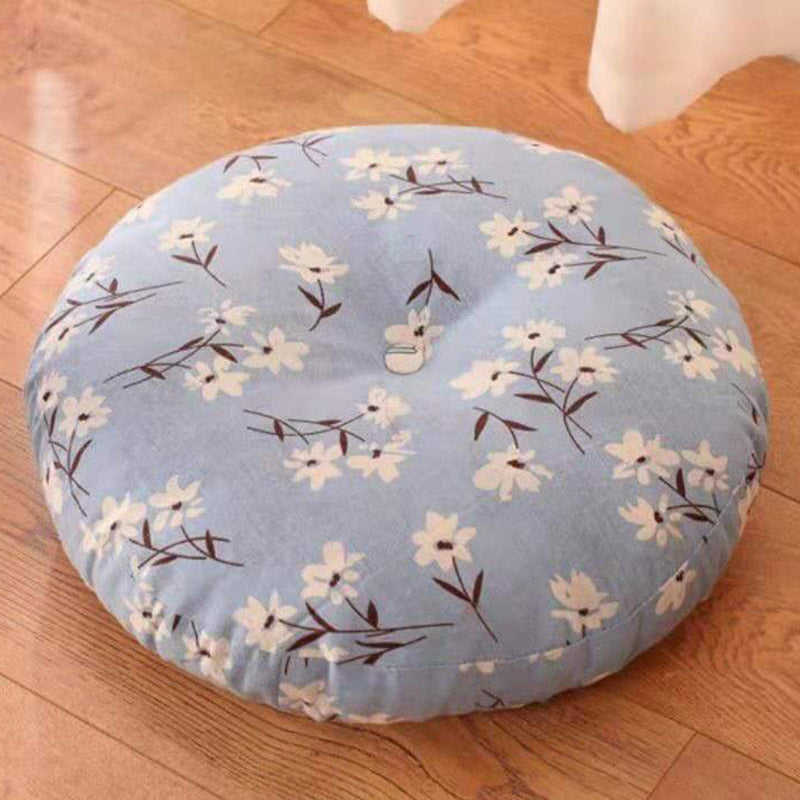 Buddha Stones Lotus Simple Pattern Linen Meditation Seat Cushion Home Living Room Decoration Decorations buddhastoneshop Detachable 40cm*10cm LightCyan