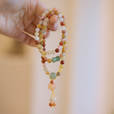 Buddha Stones Natural Golden Silk Jade Pumpkin Charm Wealth Luck Triple Wrap Bracelet Bracelet BS 1