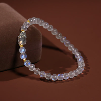 Buddha Stones 925 Sterling Silver Plated Gold Natural Moonstone PiXiu Healing Bracelet Bracelet BS 2
